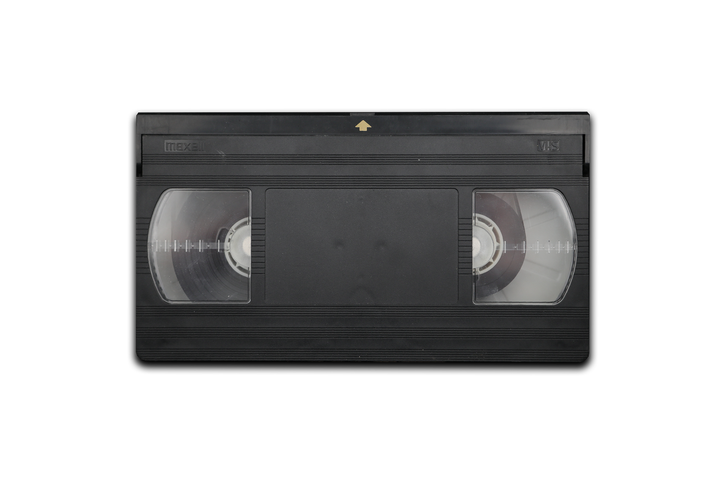 Black VHS tape on a white background