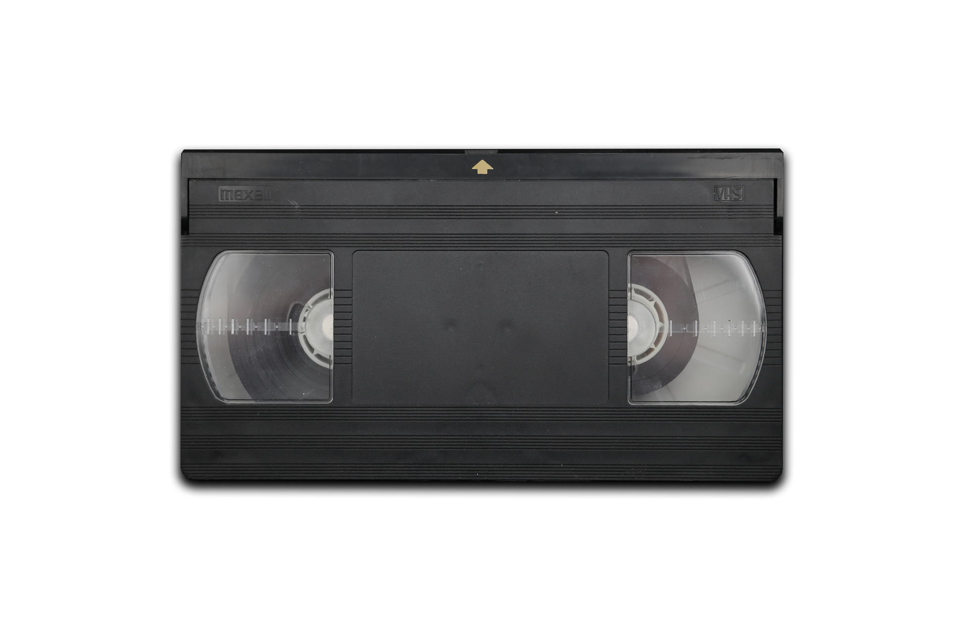 Black VHS tape on a white background