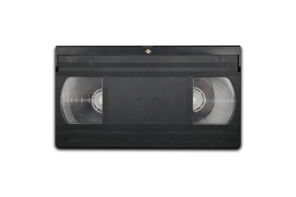 Black VHS tape on a white background
